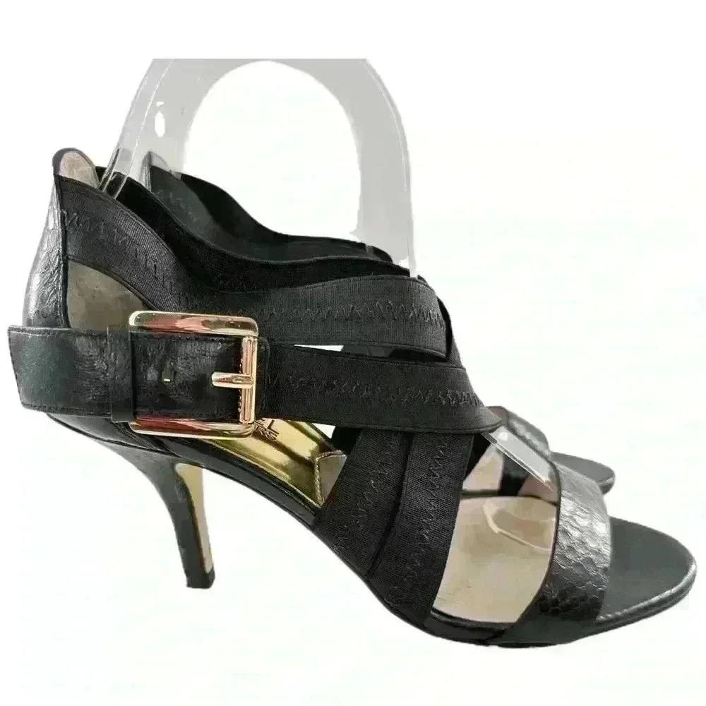 Michael Michael Kors heels size 7 black leather snakeskin embossed cross cross
